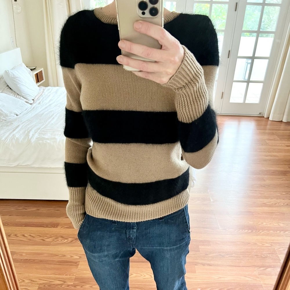 Iris & Ink Striped Sweater — Black & Beige, M - Picture 9 of 11